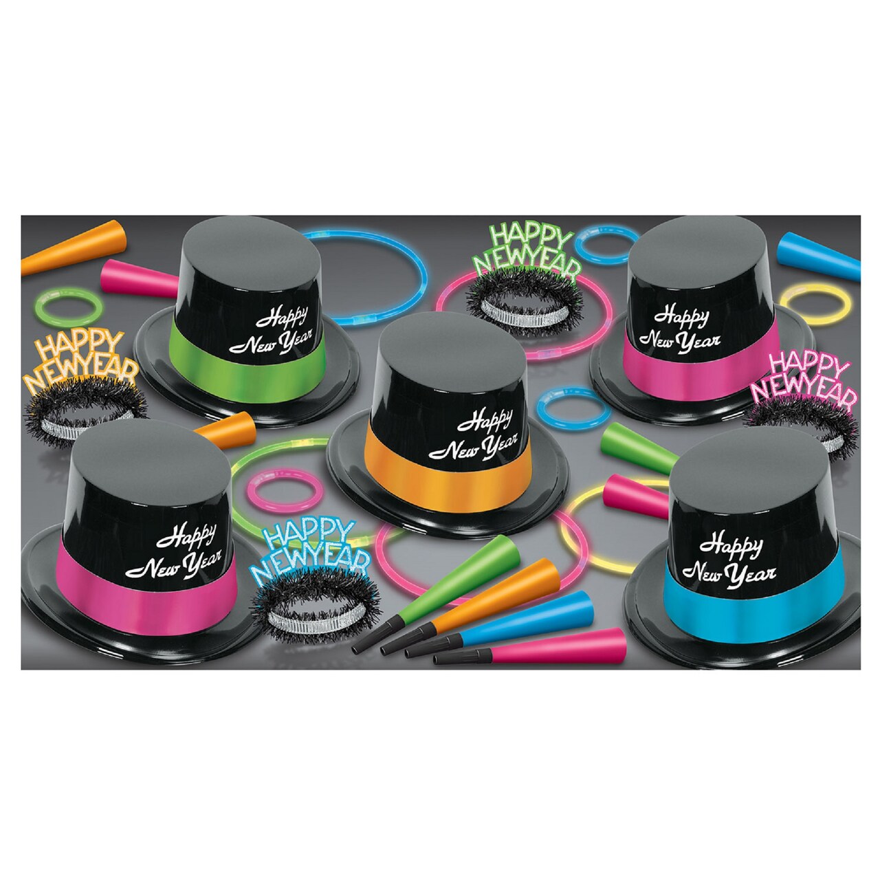 Beistle Set of 10 Blue, Green, Yellow, and Pink Assorted Neon Glow Hats